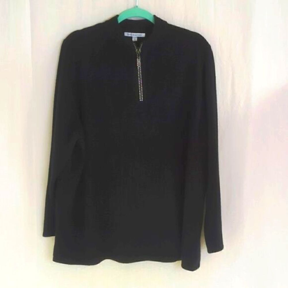Mercer Street Studio Black Pullover Sweater Rhinestone Zipper Size 3X